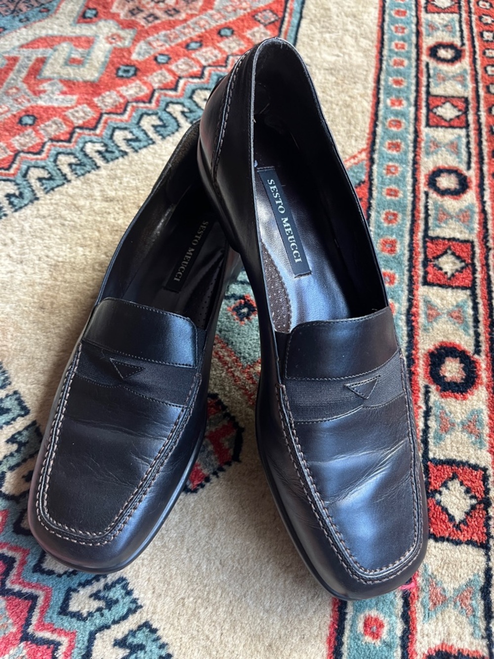 Sesto Meucci espresso, leather loafers, 9N EUC